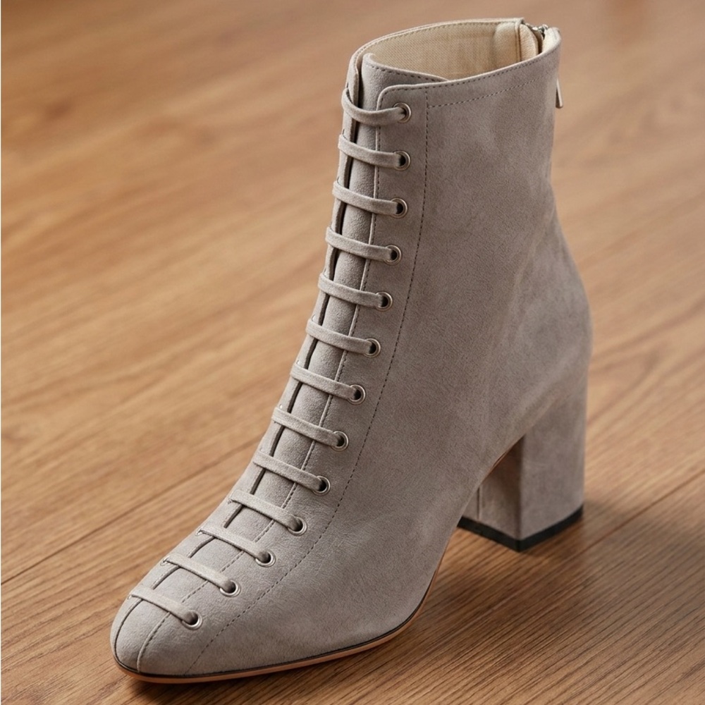 Elegant Gray Women's Lace-Up Ankle Boots